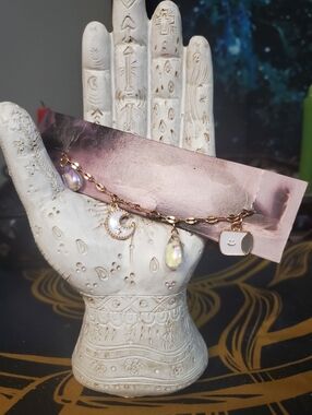 Gold Charm Bracelet with Iridescent Teardrops and White Charms